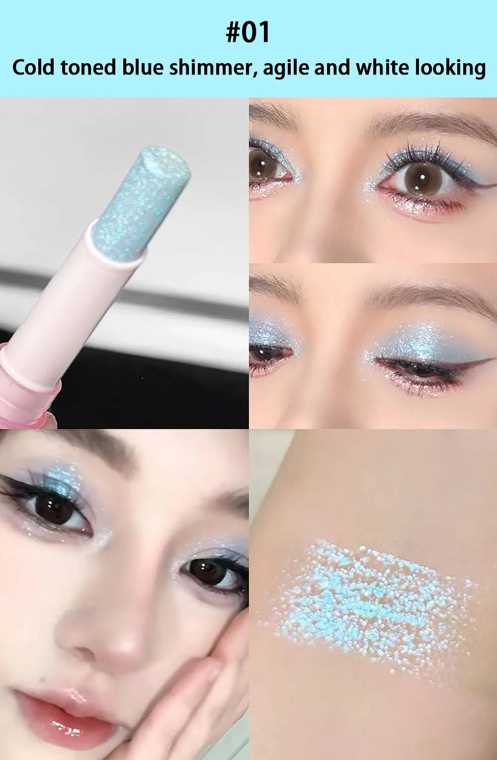 LUCKGO Jelly Eyeshadow Stick Eye Shadow Pen, Waterproof Sweatproof, Not Easy to Break, Pearlescent, Fine Shiny, Lazy Eyeshadow