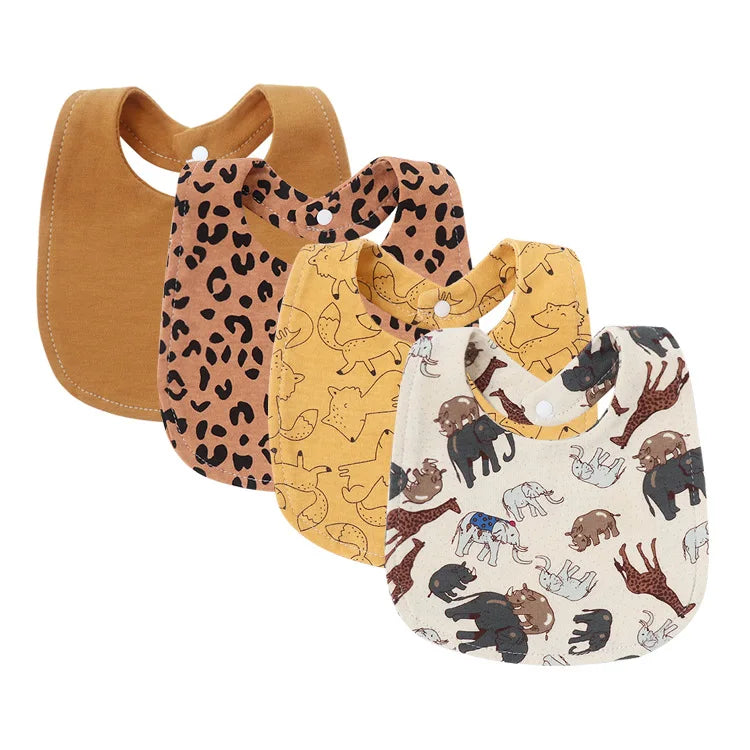 4-Piece Baby Bib Set - Cotton Cartoon Animal Print for Toddlers 1-3Y