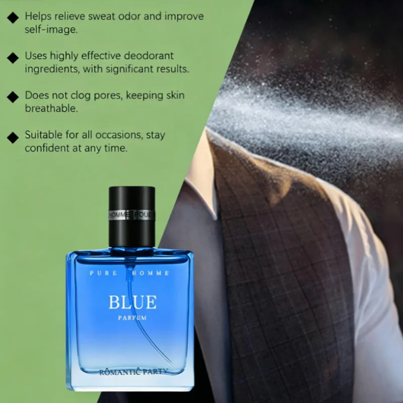 Pure Homme Blue Parfum for Men 30ml Long-lasting Scent Fresh Marine Aquatic Woody Note Cologne Spray Business Male Fragrance