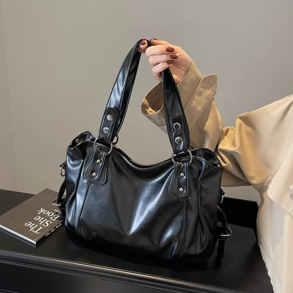 Retro Brand Roomy Shoulder Bag Female Luxury Solid Color Classic Crossbody Bag Large Capacity Style Soft PU Leather Tote Bag
