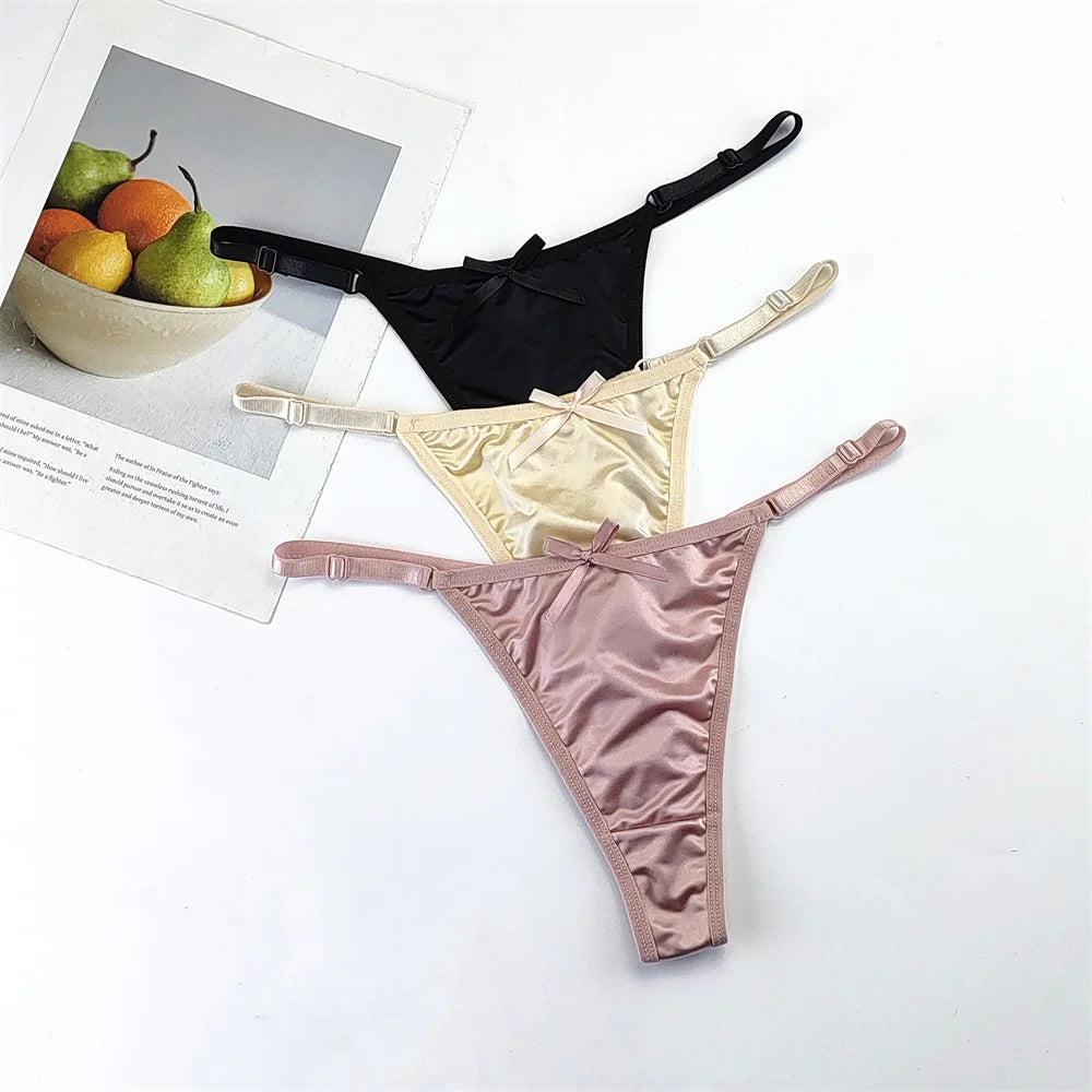 3-Piece Women's Adjustable Satin G-String Thong Panty Set