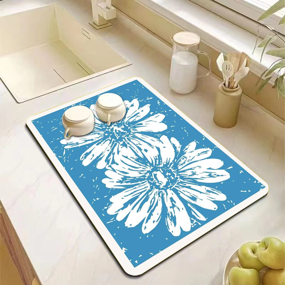 Absorbent Diatomite Dish Drying Mat - Anti-Slip Kitchen Drain Pad