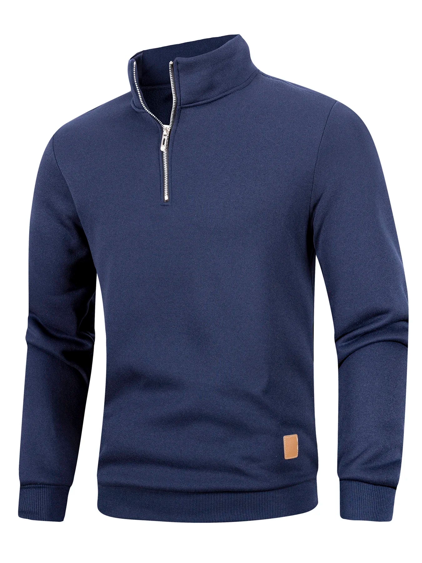 Autumn Mens Zipper Pullover Turtleneck Sweater Warm Solid Color Long Sleeve Casual Top