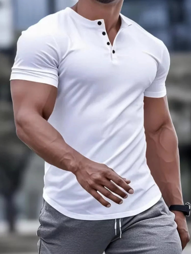 New Men's Short Sleeve Collar Polo Shirts Summer Solid Color Casual Polo Shirt Trendy Breathable Loose Basic  Oversize Top ﻿