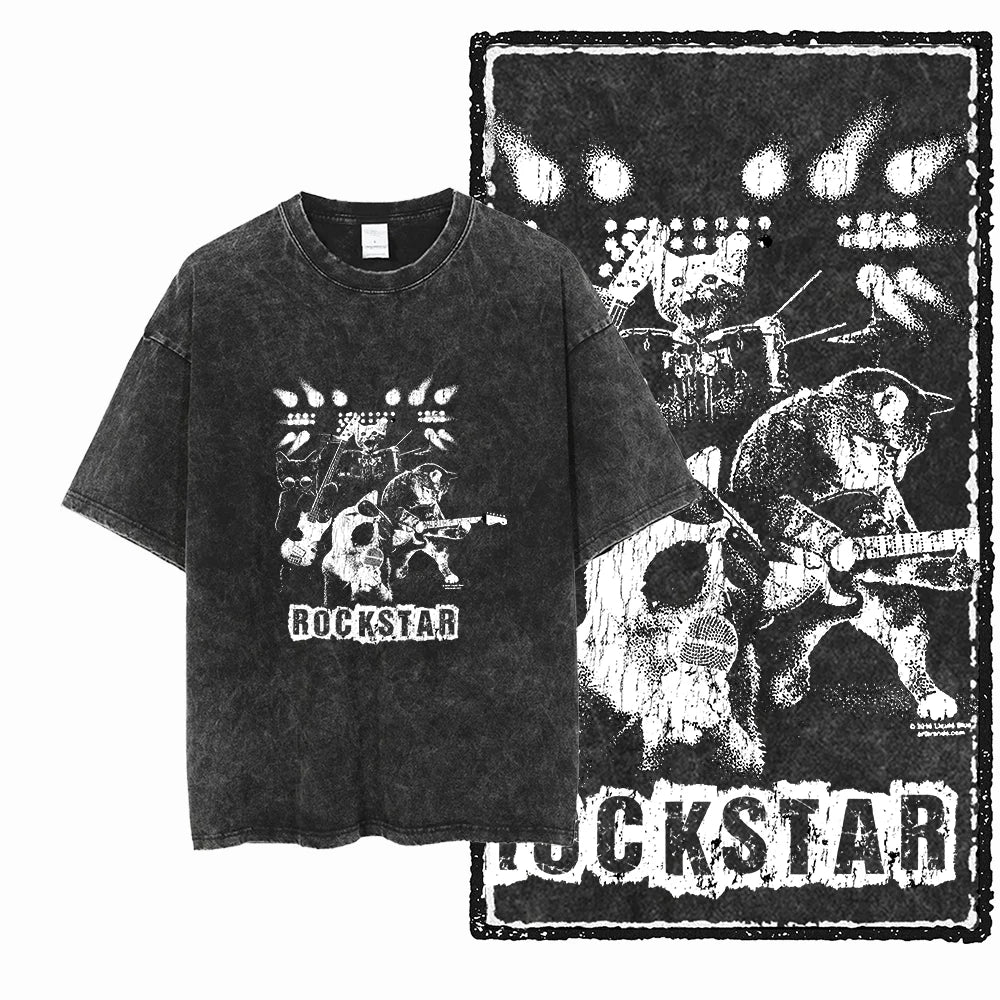 Coolmind Db Cat Printed Acid Washed Cotton T Shirt Unisex Exclusive Graphic Streetwear Tee For Men Big Size