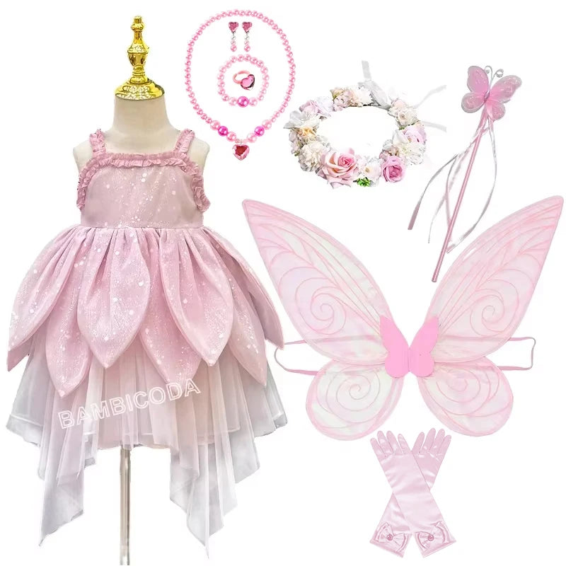 Girls Fairy Princess Dress Set | Petal Skirt & Headgear Costume