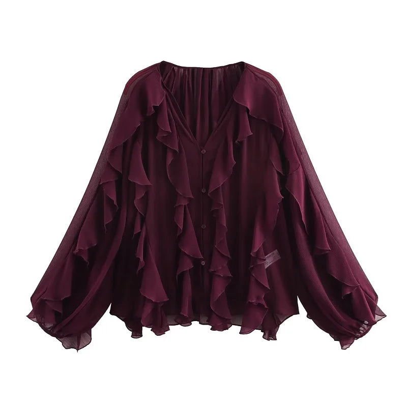 Woman 2026 Womens Blouses Semi Sheer Casual Blouses Woman Spring Fairy Shirts and Blouses for Lady Long Sleeve Tops