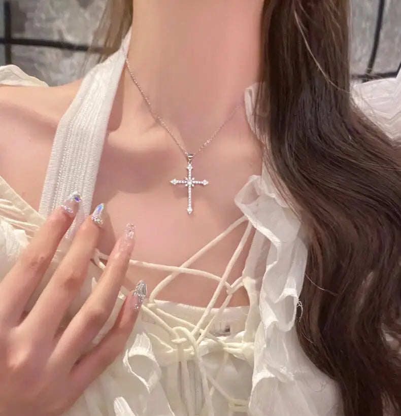 Real Moissanite Diamond Cross Pendant Necklace S925 Silver