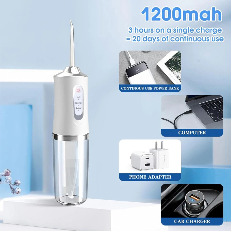 220ML Portable Oral Irrigator Mouth Washing Machine Dental Water Flosser 3 Modes 4 Jet Tips Electric Teeth Cleaning Machine
