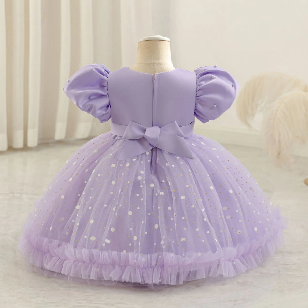 HETISO Girl Dress for Wedding Dots Printed 1 to 5 Years Birthday Party Princess Cute Prom Tutu Gown Pearls Mesh Baby Dresses