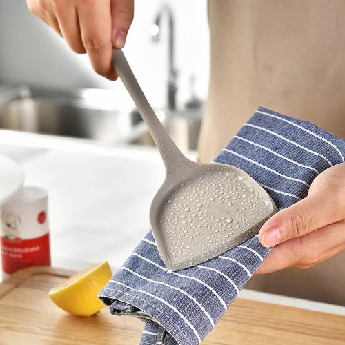 Juego de utensilios de cocina de silicona de grado alimenticio caqui de 15 piezas, que incluye espátula giratoria, cuchara sopera, herramienta práctica de cocina