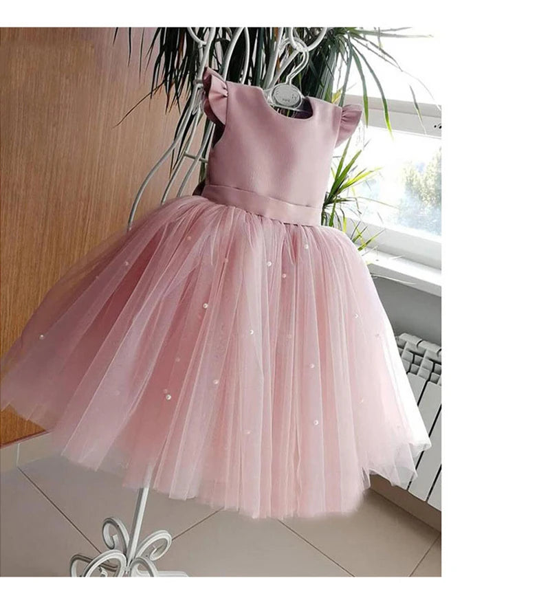 New Girls Puffy Dress Summer Tulle Fashion Little Princess Dress Piano Performance Costume Host Costume 2-10 Years Kids Clothes