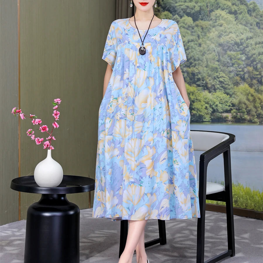 New Fashion Casual Summer Dress For Women Ladies O-Neck Print Short Sleeve Dress plus size Women Clothing