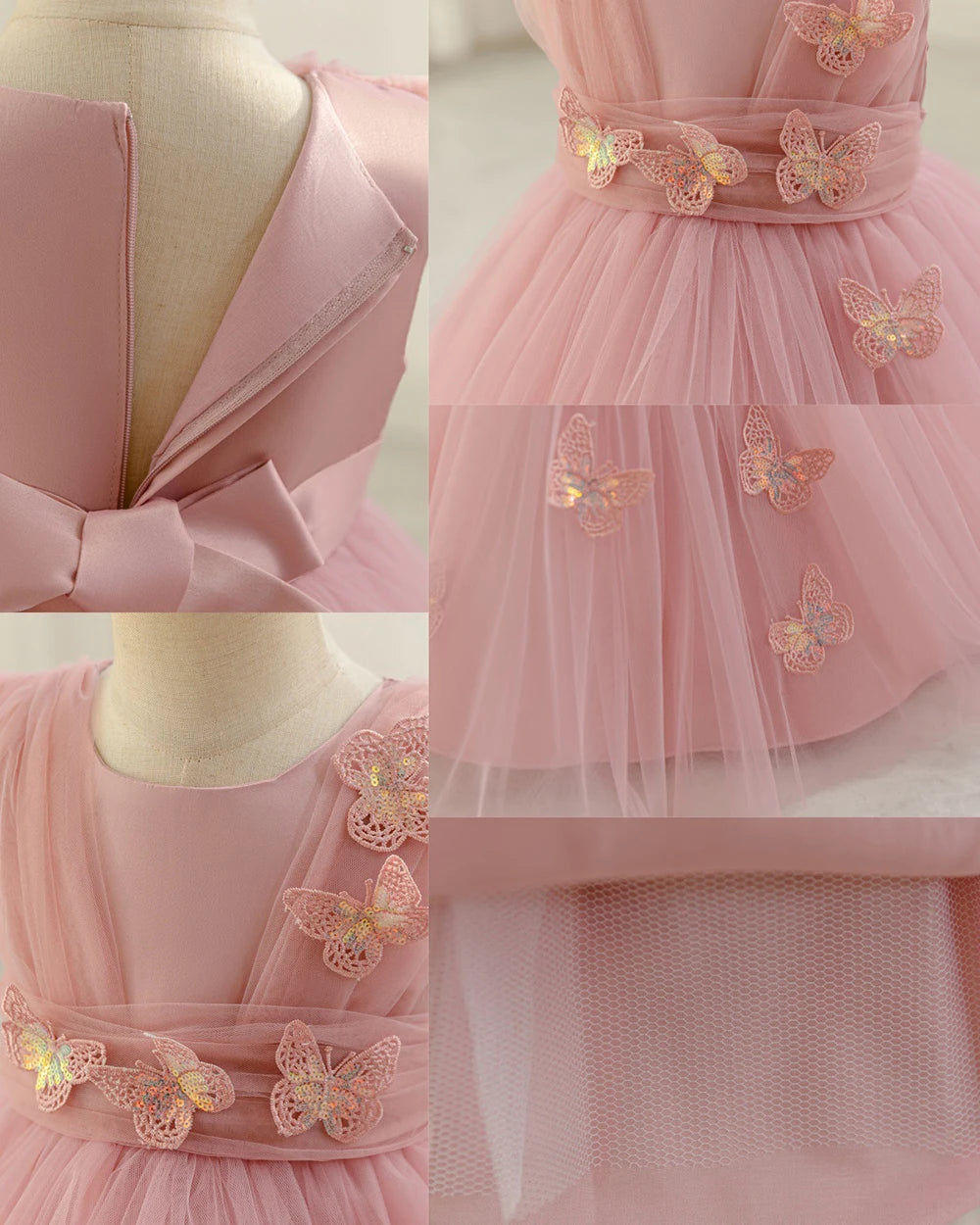 HETISO Butterfly Toddler Baby Dresses Infant Princess Summer Tulle Embroidery Birthday Party Dresses for Kids Girl Gown