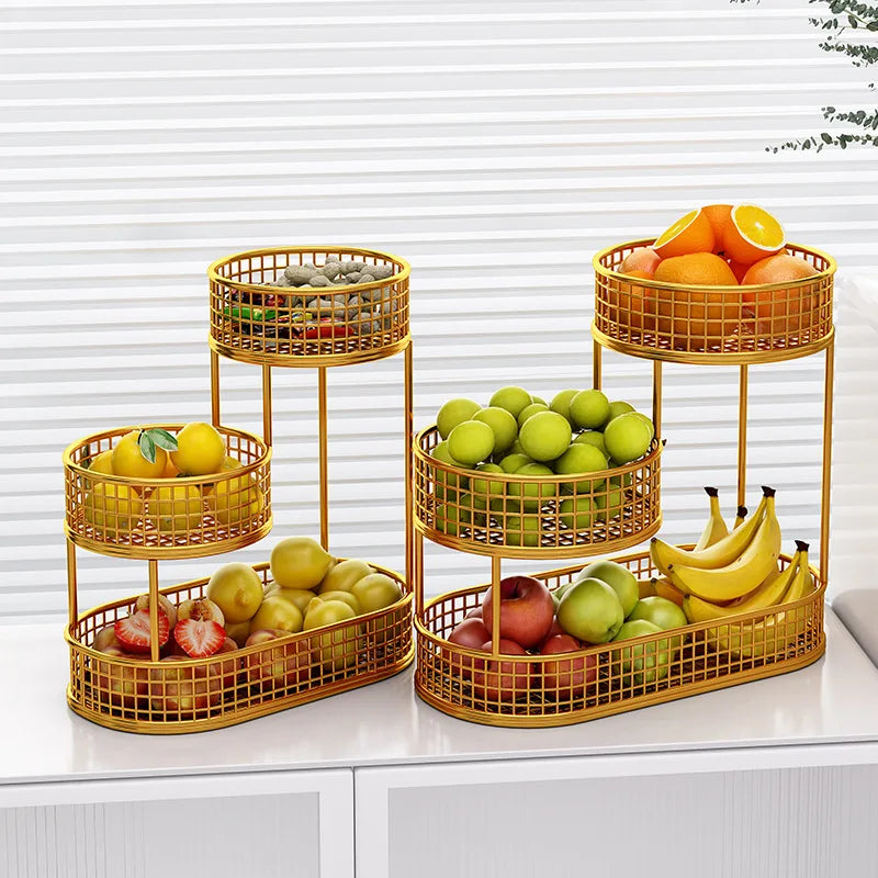 Bandeja de frutas de lujo ligera de múltiples capas, estante de almacenamiento de aperitivos de metal rectangular, cesta para mesa de centro de sala de estar