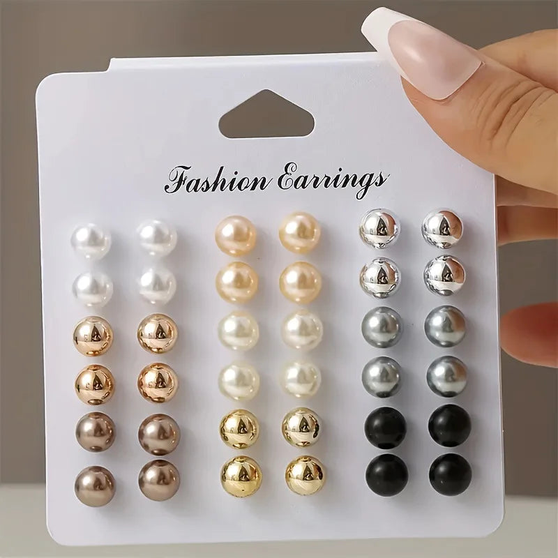 18 Pairs Elegant Multi-Color Imitation Pearl Stud Earrings Korean Charm Ball Bead Earrings Women'S Trend Wedding Jewelry Set