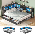Full Size Daybed Bed Frame Metal Platform Corner Bookcase Headboard Storage Drawers Charging Station Led Lights Kids Teens Guest