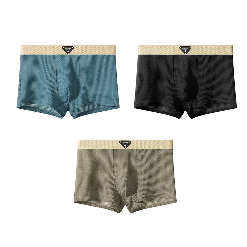 Men's Boxer Briefs 3 Pack Solid Knit Striped Breathable Ultra Soft Moisture Wicking Elastic Waist Underwear