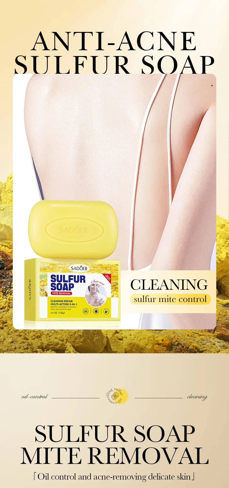 1/2pcs SADOER Sulfur Mite Removing Facial Soap Universal Handmade Soap for Body Face Wash Foam Moisturizing Facial Cleanser