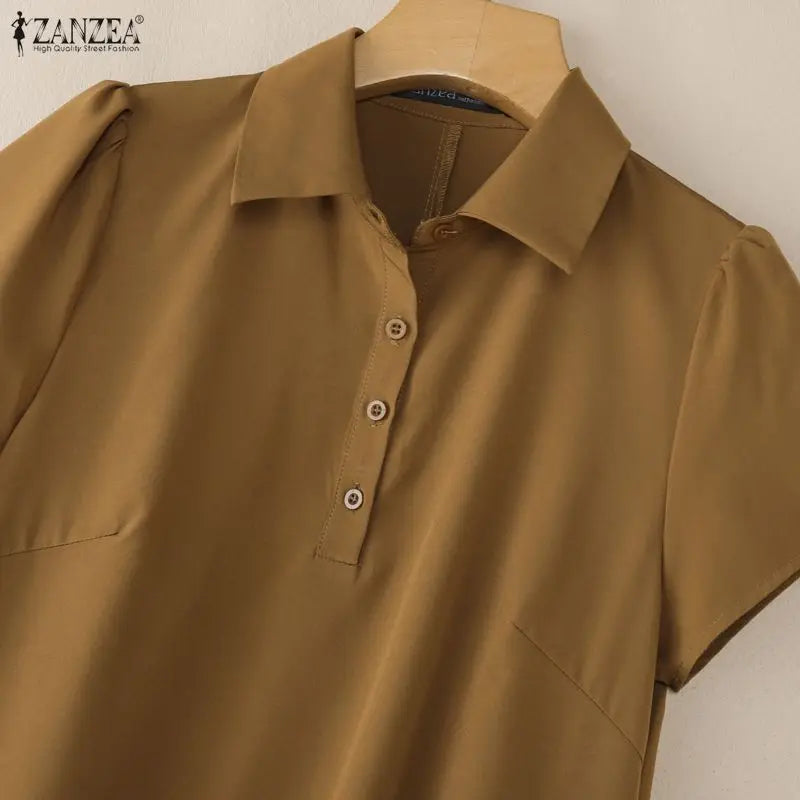 Women Casual Midi Shirt Dress Turn-Down Collar Half Button Short Sleeve Solid Color Dresses ZANZEA Summer Commute Wear Vestidos