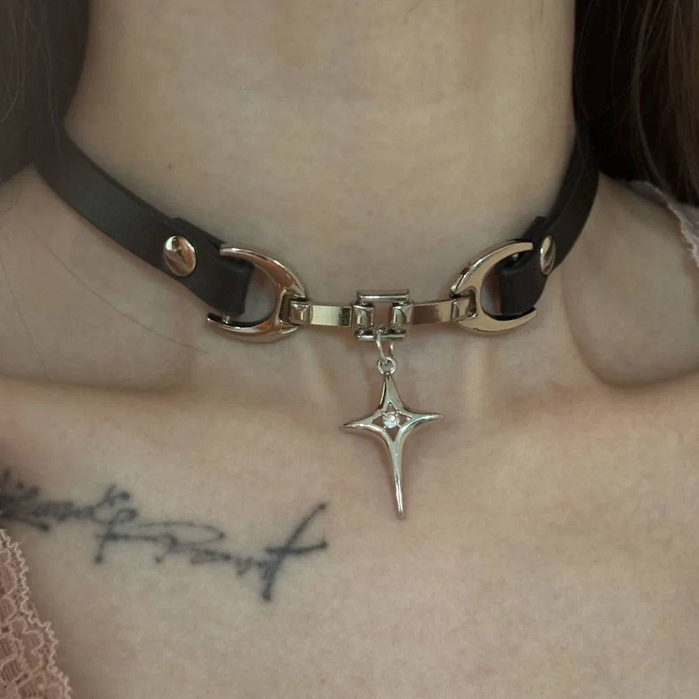 Y2K Charm Pu Leather Sexy Choker Vintage Necklaces For Women'S Spice Girls Goth Jewelry Accessories
