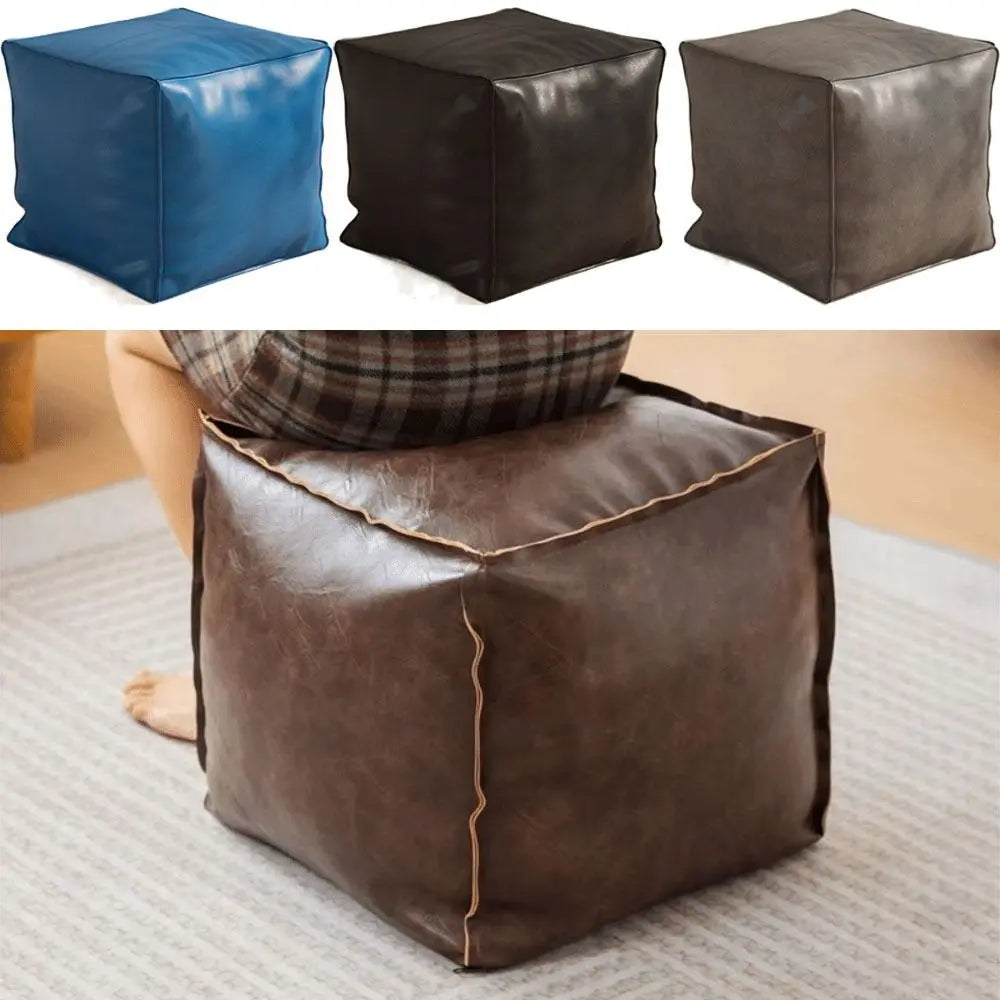 Modern Non-Slip Storage Stool Large Capacity Waterproof Unstuffed Cushion Cover No Fillings Square Leather Pouf Bedroom