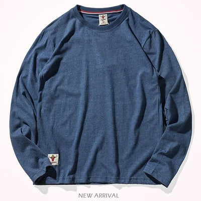Retro Autumn Men Long Sleeve O Neck T Shirt 100 Percent Cotton Soft Washed Vintage Style Tee