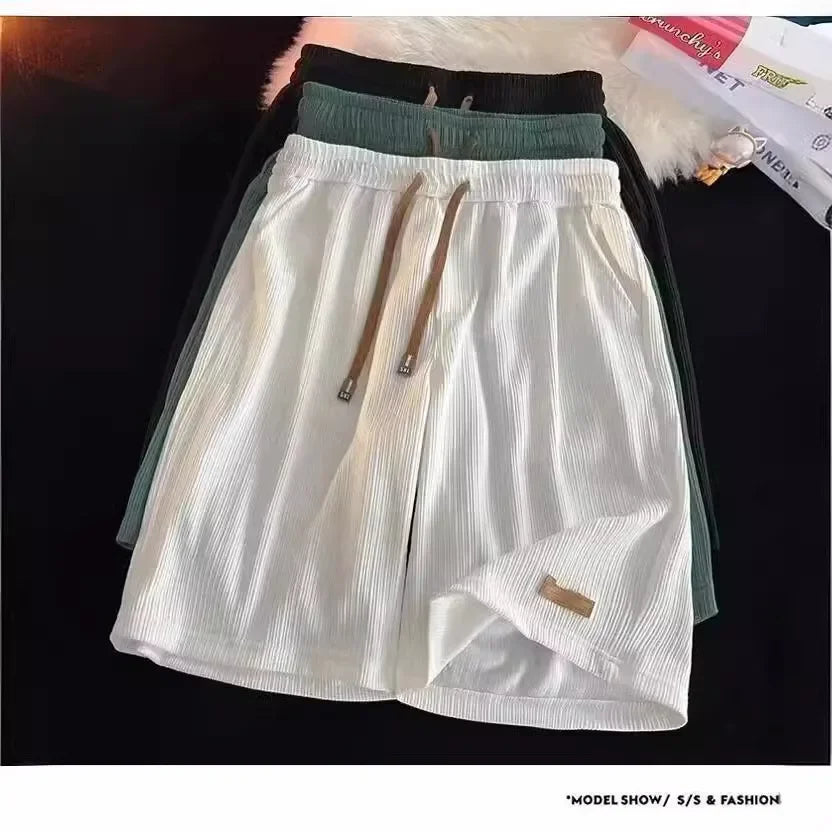 Ice Silk Casual Shorts Unisex Thin American Style Quick Dry Loose Large Size Beach Five-Quarter Pants Summer Lightweight Comfort