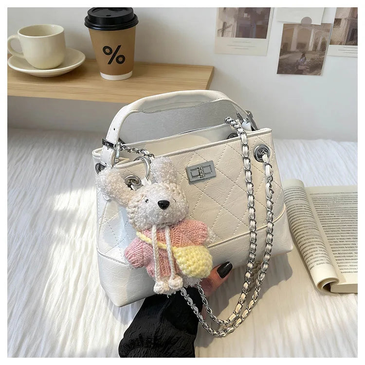 Korean Style Casual Women's Large Capacity Simple Tote Bag Fashion Trendy Underarm Leisure Handbag Daily Match PU Material