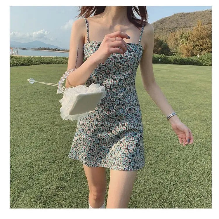 Sexy U-Neck Straps Backless Print Mini Dress Summer Sleeveless Floral Bodycon Dresses Beach Causal Evening Party Club Vestidos