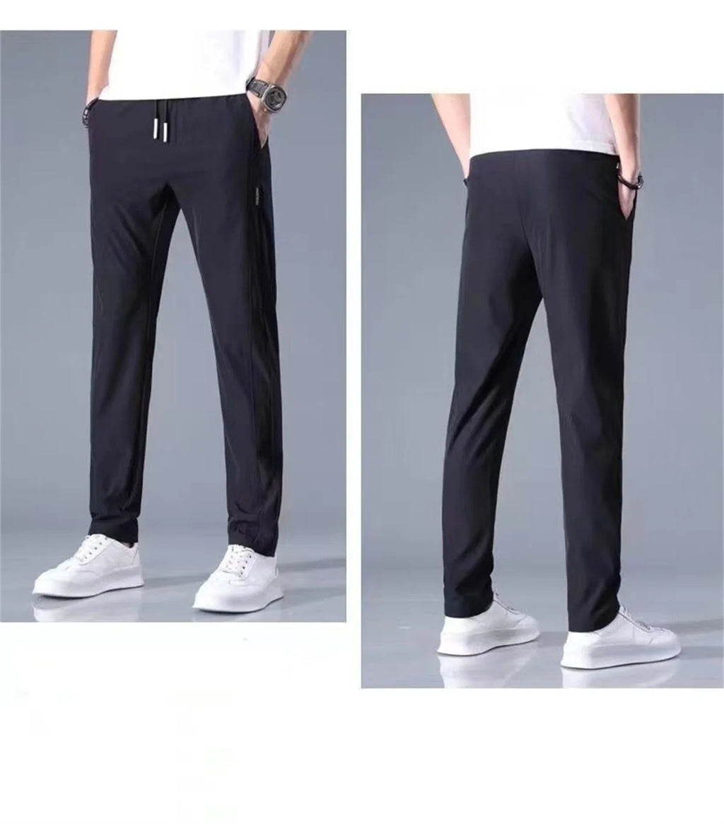 Ice Silk Men's Pants 2024 Summer New Black Gray Thin Business Casual Pants Outdoor Elastic Breathable Straight Leg Sweatpants
