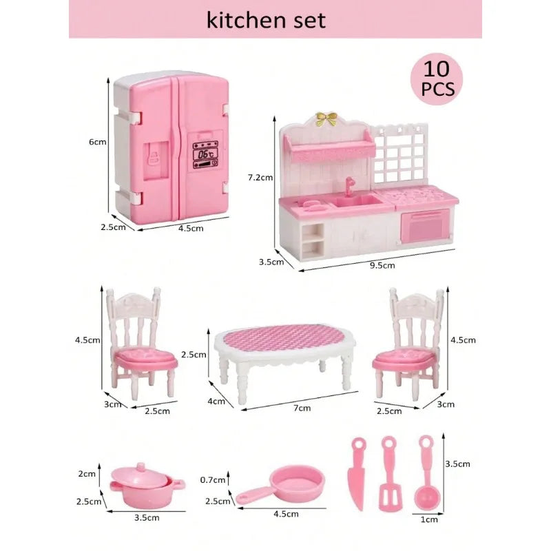 Children's mini doll house accessories pretend play toys family scene bedroom kitchen birthday Christmas children's gift