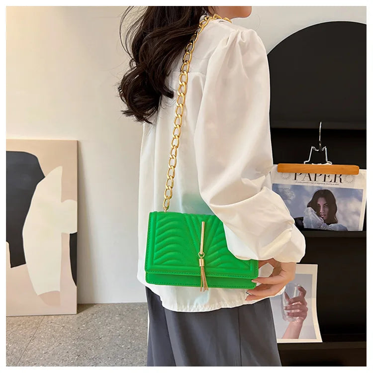 Brand Designer PU Striped Women's Shoulder Bag Fashion Tassel Chain Crossbody Bag Small flap Handbag  2023 Trend