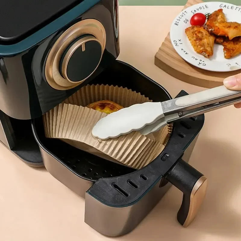50/30 Piezas Accesorios de Cocina Papel para Freidora de Aire Utensilios de Cocina Desechables Cuadrados Redondos Moldes para Repostería Bandeja para BBQ Almohadilla Antiadherente