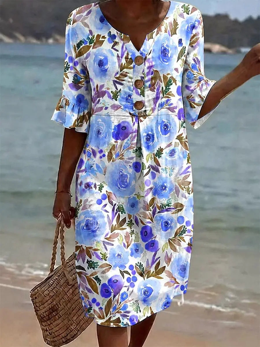 2026 New Summer Autumn Women's Solid Color Print Casual Comfortable Dress Soft Breathable Daily Wear Loose Fit Flowy Dresses for