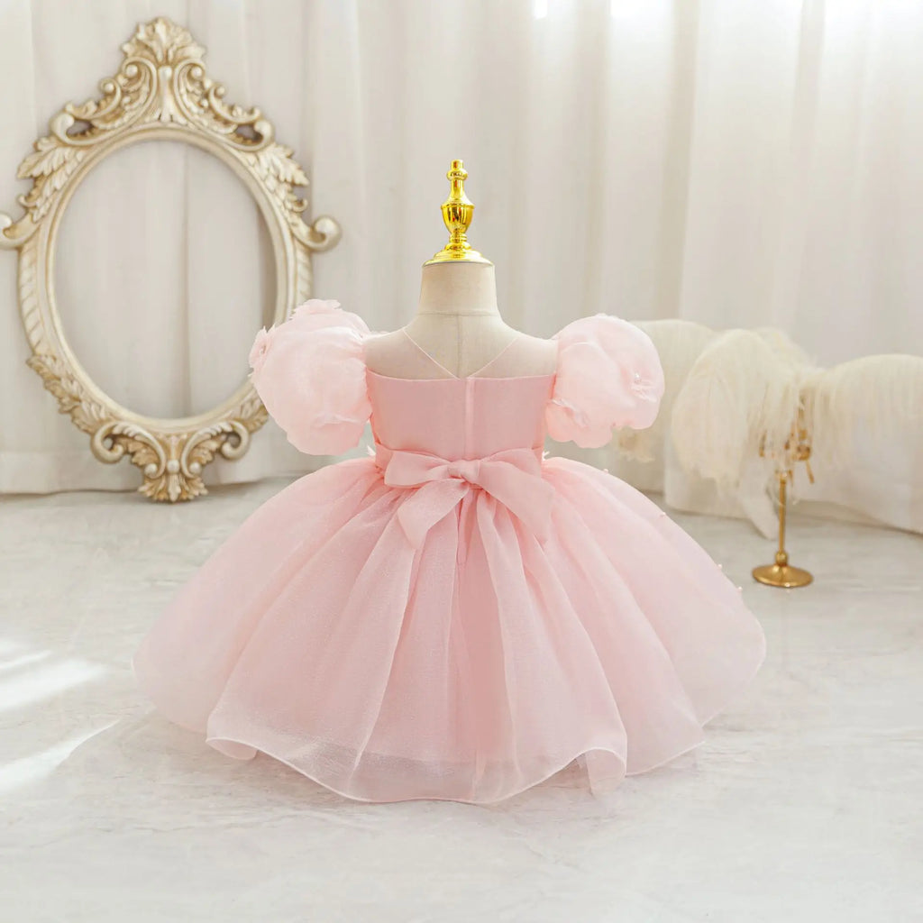 HETISO Summer Infant Baby Girl Dresses Flower Appliques Toddler Kids Birthday Party Princess Wedding Ball Gown