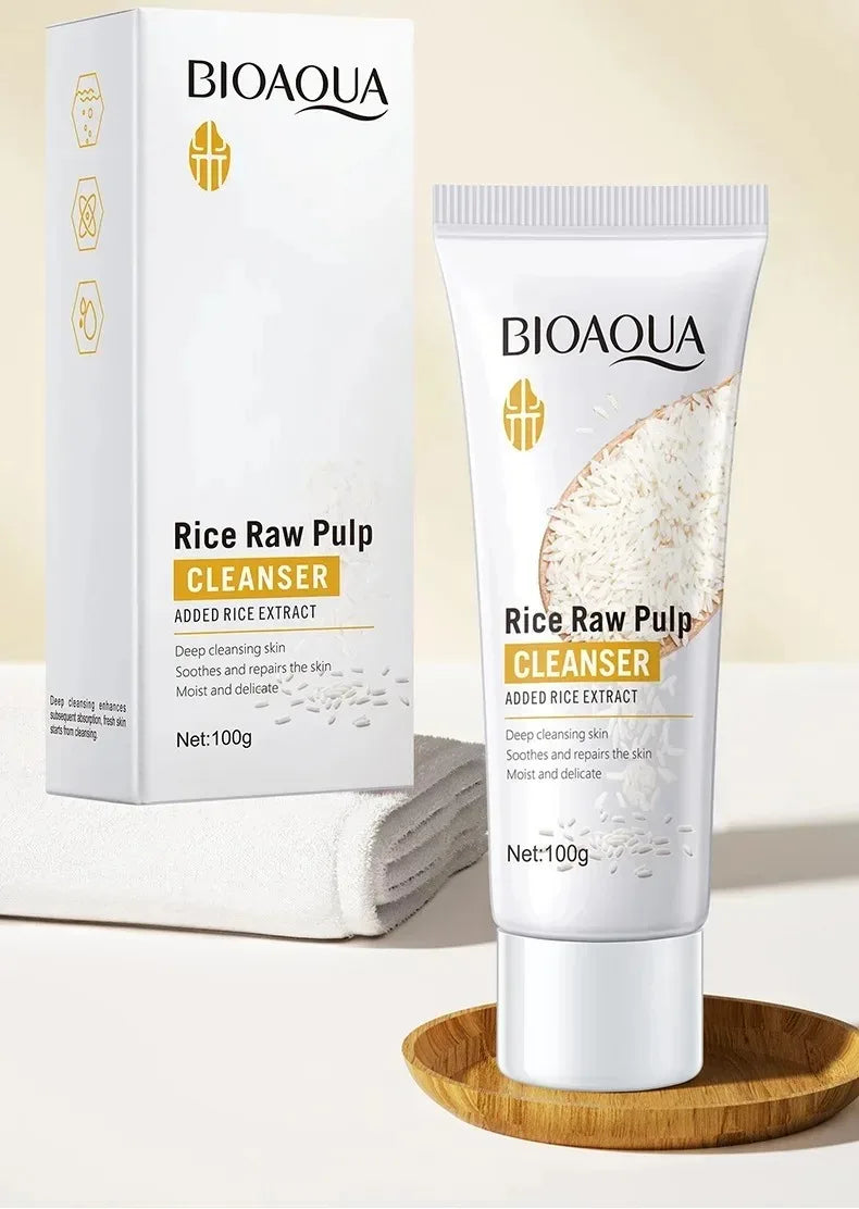 BIOAQUA Rice Raw Pulp Face Care Facial Cleanser Face Wash Foam Skincare Moisturizing Skin Brightening Rejuvenation Face Cleanser