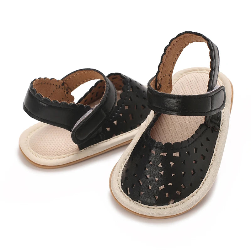 0-18M Baby Girls Summer Fashion Classic Minimalist Hollow Sandals Anti-Slip Casual Walking Shoes