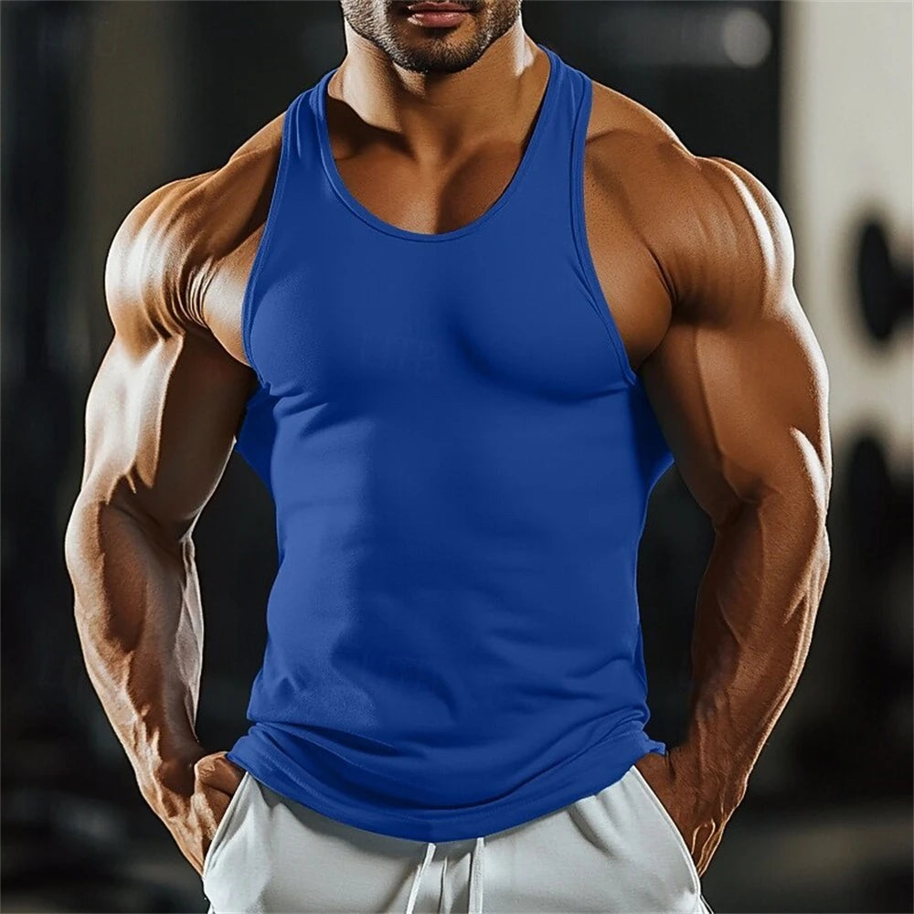 Outdoor Run Sports Men's Tank Top Summer Quick Dry Breathable Fitness Vest Fashion Gym Tees Casual Solid Color Sleeveless Shirt