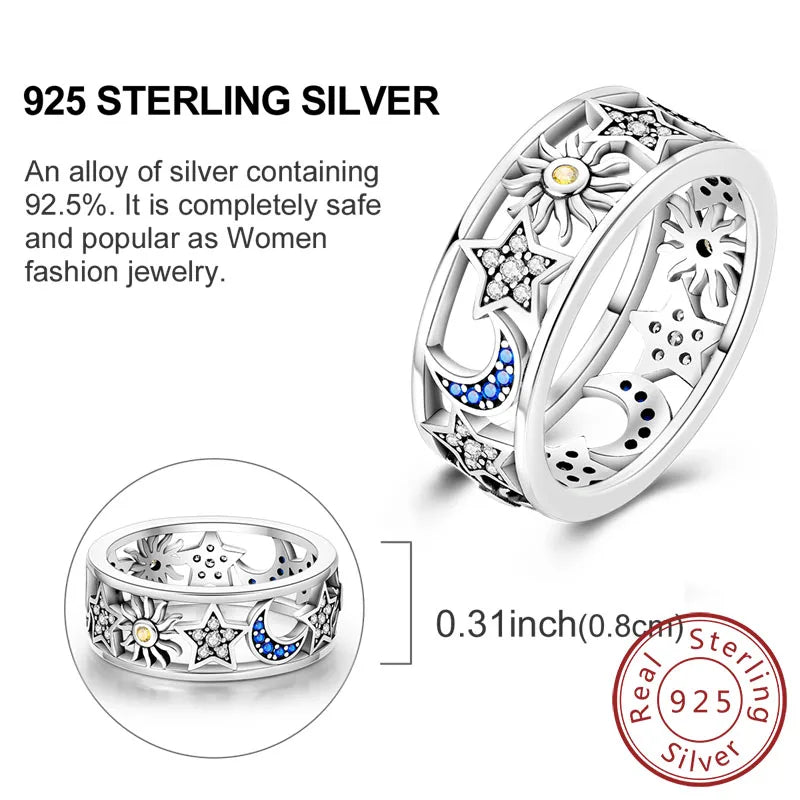 Rings Original 925 Sterling Silver Rings Bow Heart Sun Moon Star Zircon Rings For Women'S Jewelry Birthday Anniversary Gifts
