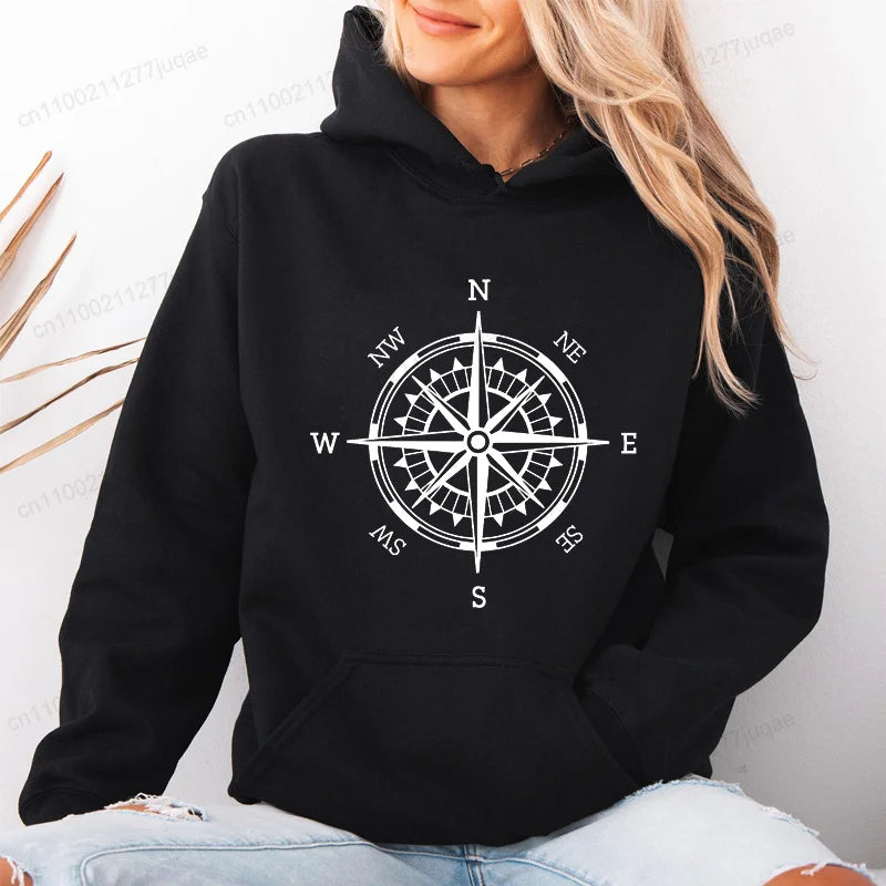 Compass Hoodies for Women Funny Adventure Sweatshirts Camping Sportwear Clothing Long Sleeve Lady Hiking Fashion Hoodies Clothes