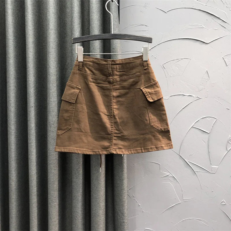 High Waist Slim Fit Denim Mini Skirt Women's Fashion Retro Style Short Skirts Summer Trendy Streetwear Polyester Fabric