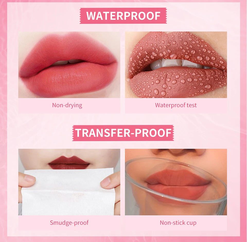 Lip Tint Stain 2 IN 1 Long Lasting Waterproof Lightweight Non-sticky Lipstick Transfer-Proof Matte Finish Liquid Blush Lip Gloss