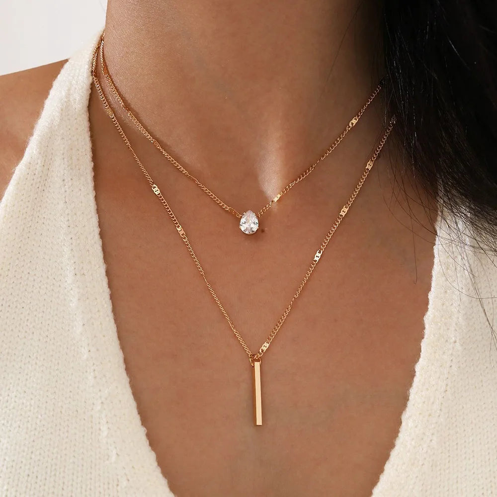 Trendy Zircon Pendant Necklace For Women'S Multilayer Chain Choker Fashion Female Shiny Jewelry