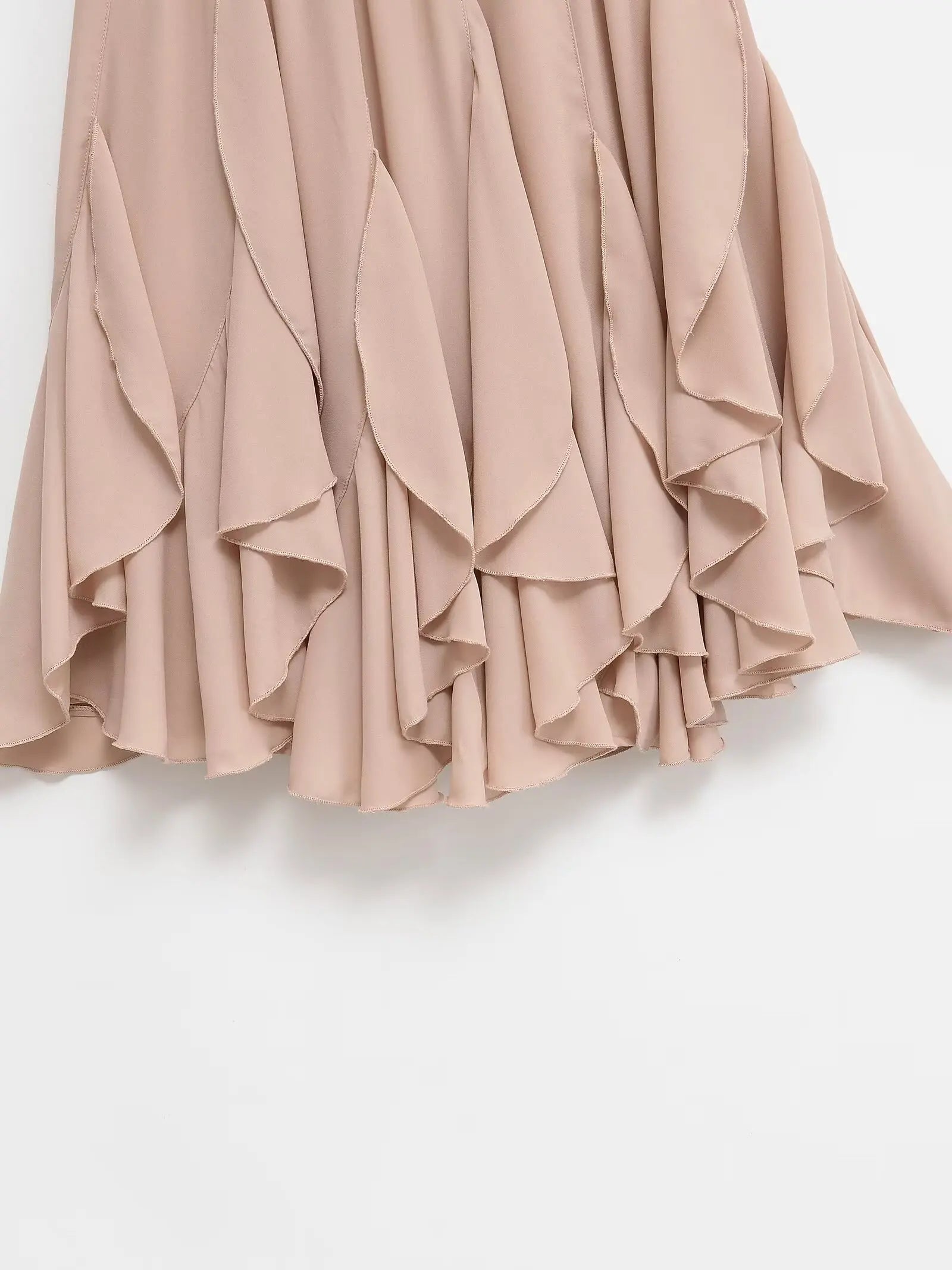 2026 Chic Women's Casual High Quality Knee-length Pink Layered Skirts Ladies Elegant A-line Tierred Ruffles Elastic Midi Skirt