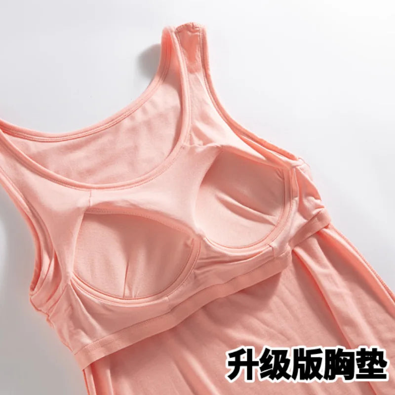 New Modal Women's Summer Tank Tops with Chest Cushion Cup Cover One Piece Home Sleepwear Female Underwear Pajamas Nightgowns