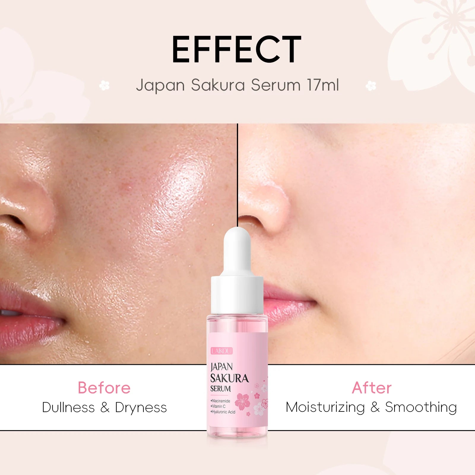 LAIKOU Japan Sakura 7PCS Skincare Set Cleanser Serum Eye Cream Mud Mask Lip Mask Sleeping Mask Hydrating Brightening