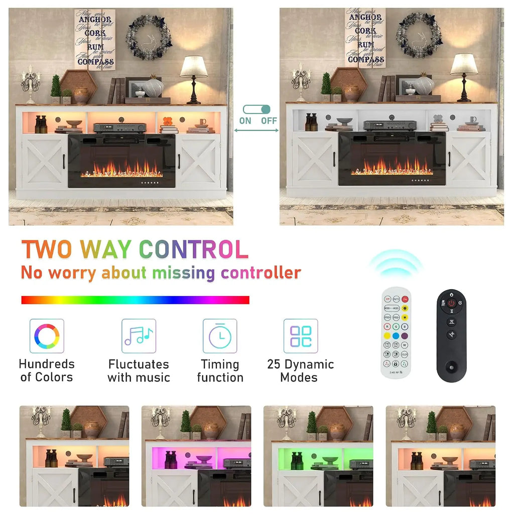 TV Stand 70-80 Inch, 32" Entertainment Center w/ 36" Electric Fireplace & LED, Media Console w/ Barn Door for , Customized