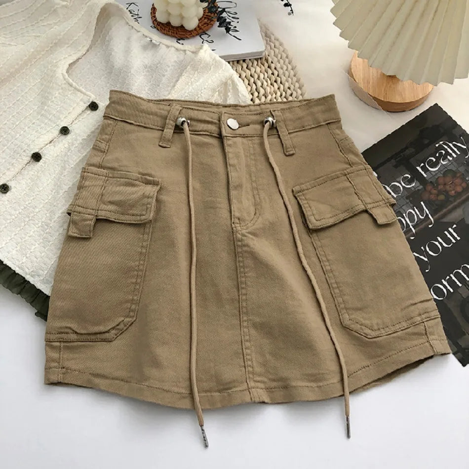 New in Women Summer Drawstring High Waist Denim Package Hip Half-body Skirt Korean Fashion Vintage Versatile Skirt Women Clothes