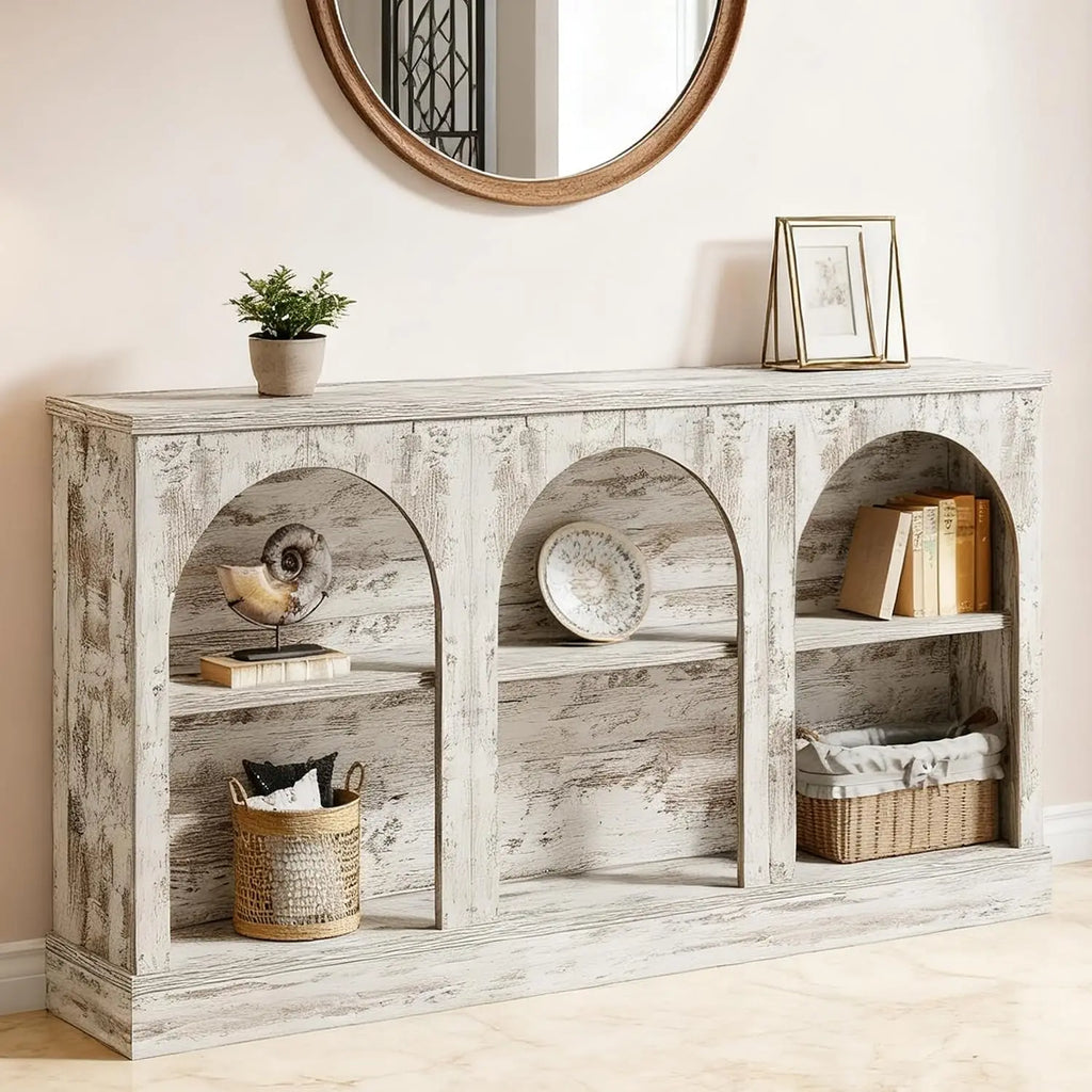 Wooden Console Table With 3-Tier Storage Shelf, 63" Long Modern Farmhouse Sofa Table For Hallway Living Room Bedroom, Customized